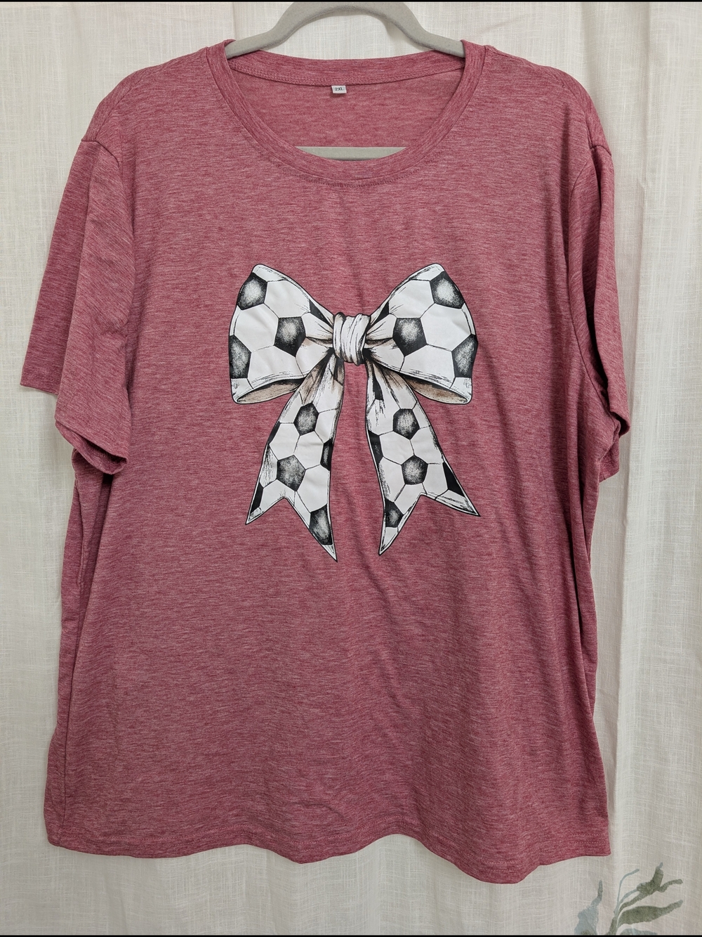 Soccer Bow Graphic Tee Pink Heather Short Sleeve T-Shirt Women's 2XL